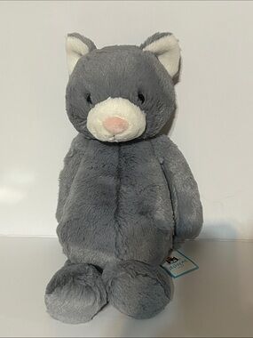 Rare Jellycat Gray Plush Cat with Cream Face and Pink Nose